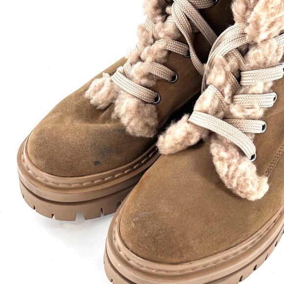 Sam Edelman Kyler 2 Lace Up Combat Boots 9.5 NWOT Tan Suede Fur Ankle Bootie Lug - Picture 8 of 11